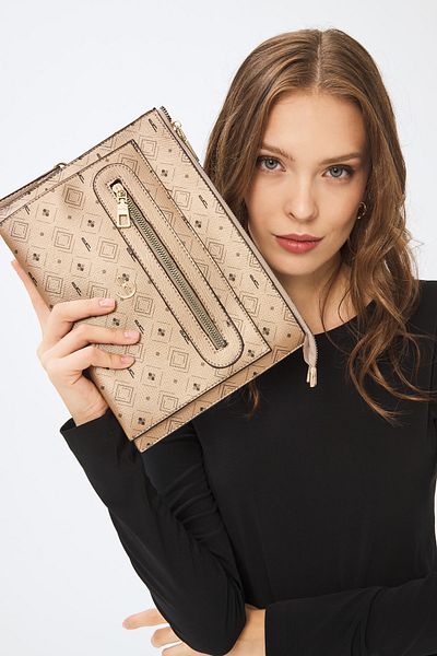 Deri Company Дамска златиста чанта клъч тип монограм (4034a) 214031