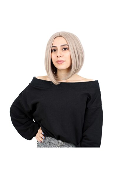 Peruk Market Perucă sintetică cu fibre scurte, drepte, fără breton, galbenă cenușă