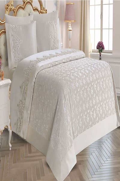 BELLOO HOME طقم بيكيه دانتيل فرنسي مزدوج من Sultans