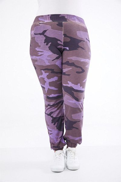 Seamoda Pantaloni de trening pentru femei, cu model de camuflaj liliac, spălat cu ulei