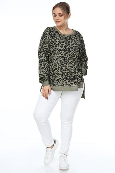 Seamoda Φούτερ Leopard Pattern Fat Wash Plus με σχισμές στα πλαϊνά-Πράσινο.