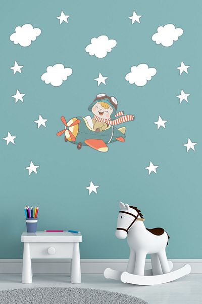 Tilki Dünyası Cute Pilot Kids Room Wall Sticker