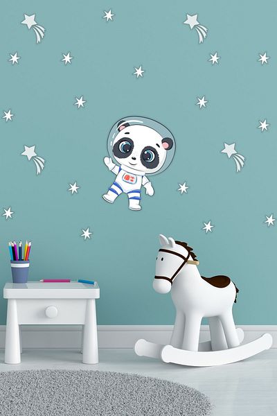 Tilki Dünyası Cute Astronaut Panda Kids Room Wall Sticker