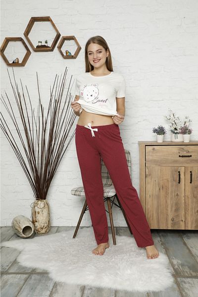 Semm Mix Set pijamale de damă din bumbac burgundy