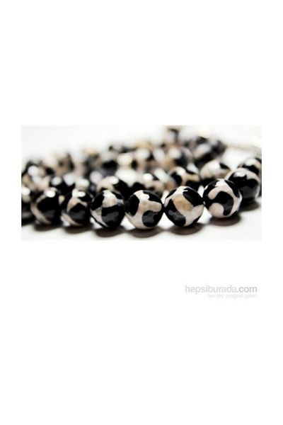 RD EKOAVM 10 Mm Facet Cut Black and White Variegated Agate Stone Rosary