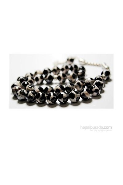 RD EKOAVM 10 Mm Facet Cut Black and White Variegated Agate Stone Rosary