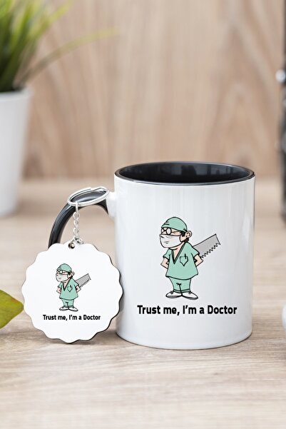 Procity Siyah Doktor Esprili Baskılı Kupa Bardak ve Anahtarlık