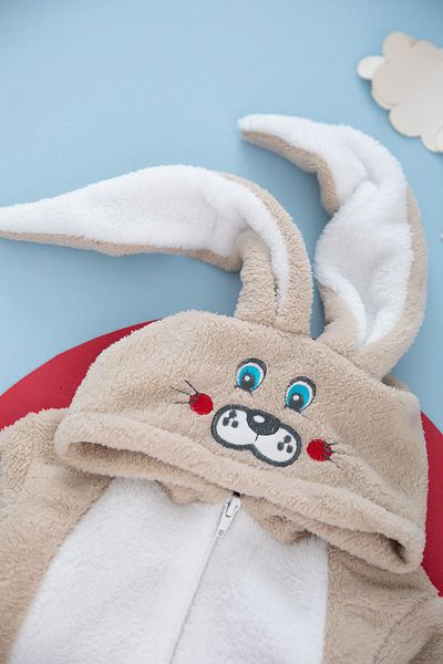ALYAKİDS Unisex Kids Beige Welsoft Rabbit Ear Winter Jumpsuit