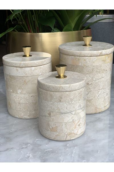 mar&more Box of 3 Beige Marble Lids with Conical Handles