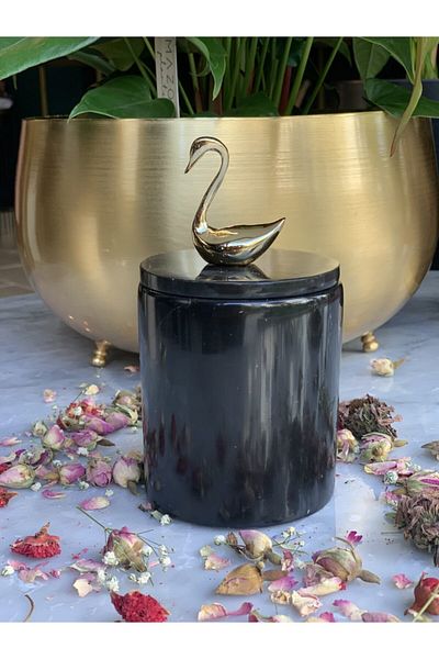 mar&more Swan Figured Black Marble Box with Lid 9 cm