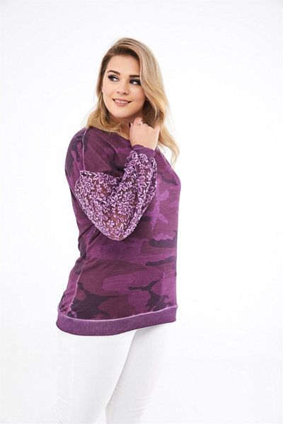 Seamoda Hanorac de damă cu model de camuflaj prune cu mâneci cu volan