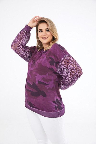 Seamoda Hanorac de damă cu model de camuflaj prune cu mâneci cu volan