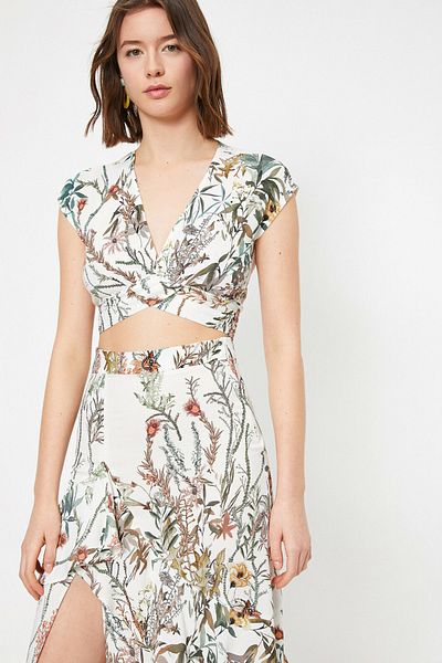 Koton Dámská bílá sukně Yours Styled by Melis Agazat vzorovaná halenka