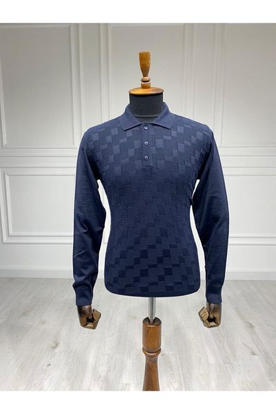 CCS Sarar Men's Navy Blue Polo Neck Knitwear Sweater