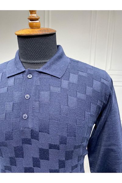 CCS Sarar Men's Navy Blue Polo Neck Knitwear Sweater
