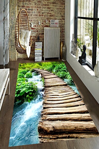 MODANOİVA Üç Boyutlu Tahta Köprü Desenli Dijital Baskılı Halı Mrc2648