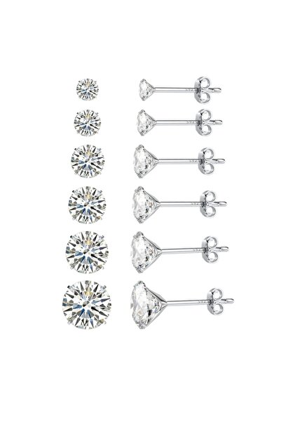 Erer Gümüş Gümüş Pimli Tek Taş Bayan Küpe Lr01f