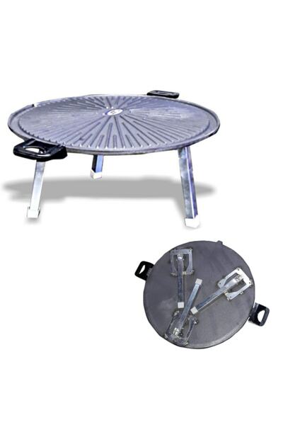 Ys YARAMIŞ 43.5 Cm Organik Ham Demir Döküm Katlanır Ayaklı Portatif Döküm Izgara Tava Avcı Kampçı Çadır