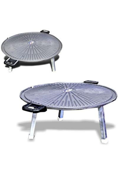 Ys YARAMIŞ 43.5 Cm Organik Ham Demir Döküm Katlanır Ayaklı Portatif Döküm Izgara Tava Avcı Kampçı Çadır