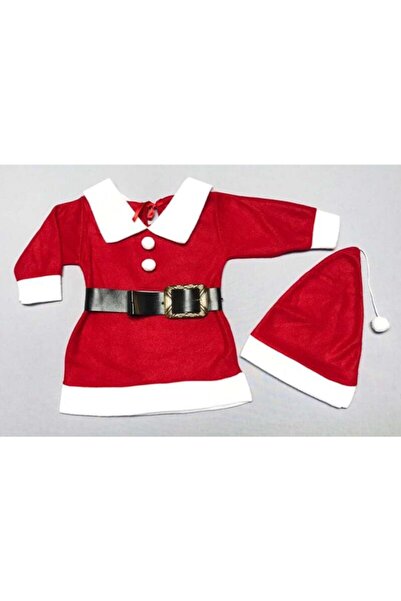 DENİTO Kırmızı Kız Bebek Noel Baba Şapkalı Yılbaşı Takımı