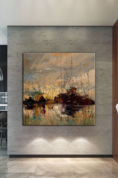 Nazenin Design Επιτραπέζιο καμβά με εφέ καλλιτεχνικής ελαιογραφίας ιστιοφόρου