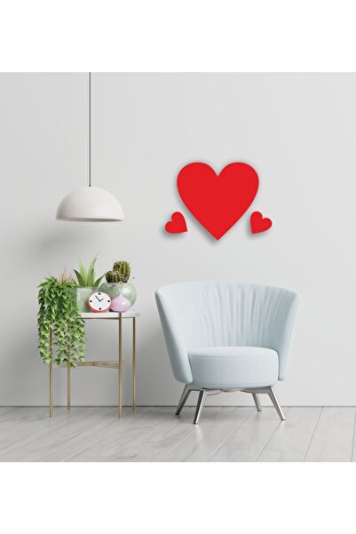 Love Aşk Kalp 3'lü Kırmızı Ahşap Lazer Tablo Mdf 3mm