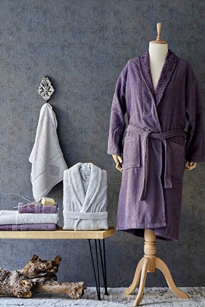 Karaca Home Vivid Flos 6 Parça Gri Mürdüm Aile Banyo Seti