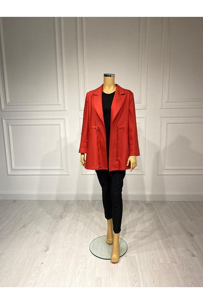 KLAPA Women's Orange Trench Coat with Orange Belt