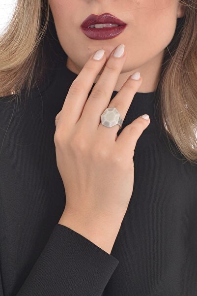 LABALABA KADIN ANTİK GÜMÜŞ KAPLAMA KUBİK YÜZÜK