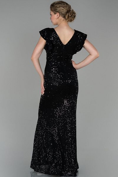 Abiyefon Women's Black Long Sequined Fishnet Evening Dress