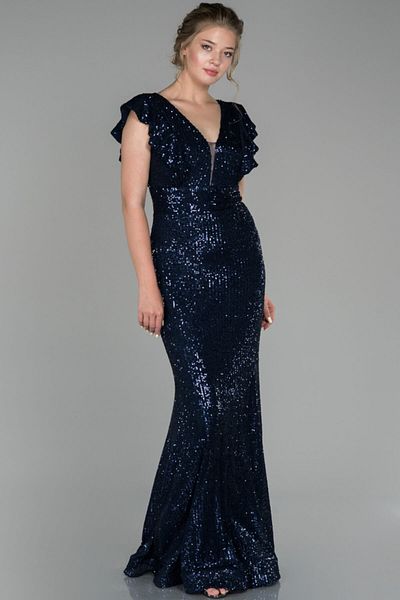 Abiyefon Women's Navy Blue Long Sequined Fish Evening Dress