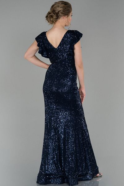 Abiyefon Women's Navy Blue Long Sequined Fish Evening Dress
