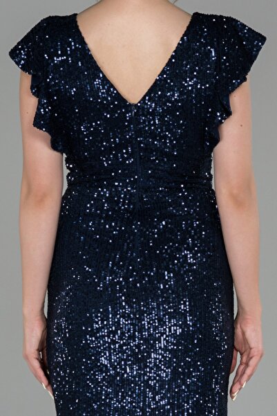 Abiyefon Kadın Lacivert Uzun Pul Payetli Balık Abiye Elbise