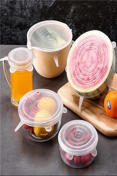 Jetfoni 6-Piece Silicone Strech Lids to Preserve Freshness - Silicone Lid White