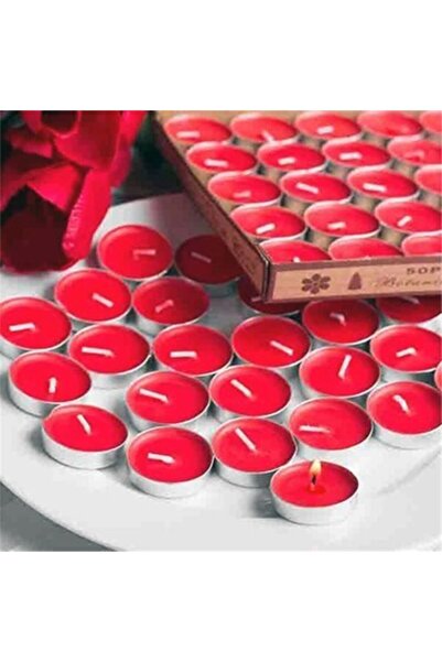 25 Adet Tea Light Kırmızı Yuvarlak Formlu Metal Kaplı Dekoratif Romantik Aydınlatma 25'li Mum