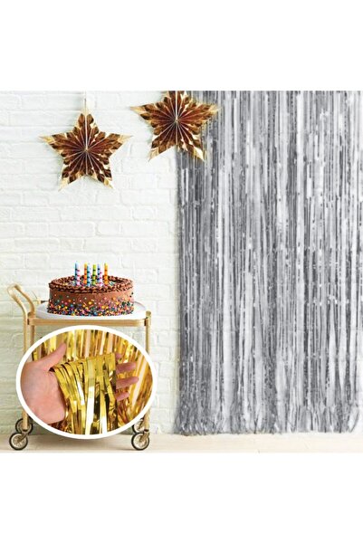 Bebeğimin İlk Partisi Metalik Gümüş Folyo Püskül Arka Fon