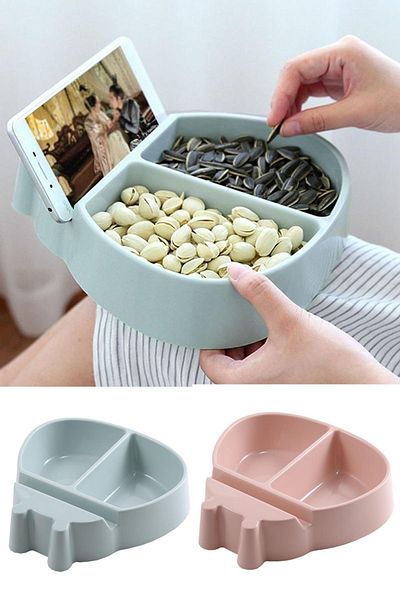 Binbirreyon Practical Snack Bowl with Phone Stand Snack Bowl 2 Compartments Ra523