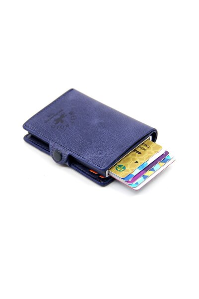 WEST POLO CÜZDAN Синій унісекс шкіряний гаманець з механізмом W05430