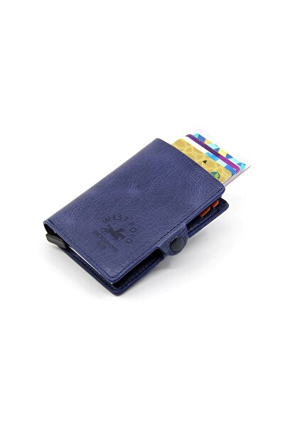 WEST POLO CÜZDAN Синій унісекс шкіряний гаманець з механізмом W05430