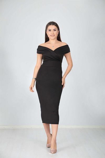 giyimmasalı Women's Black Boat Neck Pencil Dress