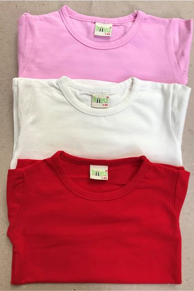 Özdemir Bebe Girls' Lycra Basic Long Sleeve T-Shirt Cream-red-pink Color (PACK OF 3)