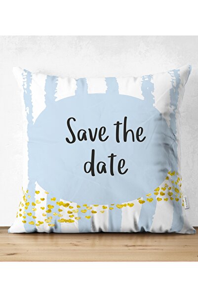 Realhomes Dvostrana plava pozadina Motiv "Save The Date" Dječja soba Jastuk o...