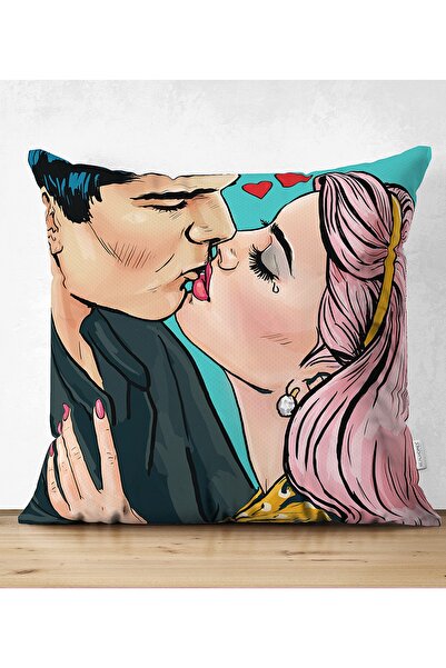 Realhomes Çift Taraflı Pop Art Resimli Dijital Baskılı Dekoratif Süet Yastık ...