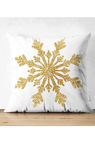 Realhomes غطاء وسادة رمي حديث ثلاثي الأبعاد بنمط ندفة الثلج ذو مظهر ذهبي