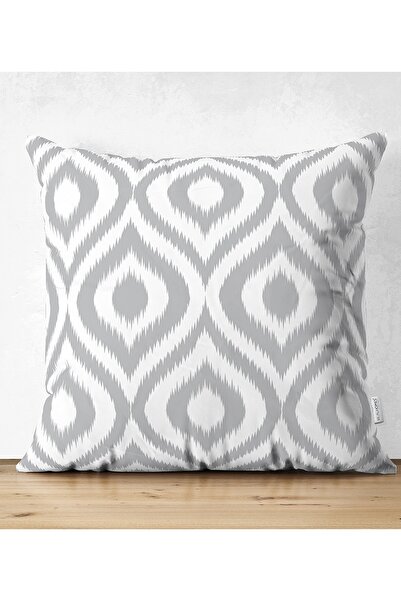Realhomes Özel Tasarım Gri Ikat Desenli Dijital Baskılı Yastık Kırlent Kılıfı