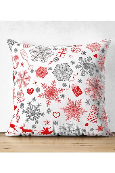 Realhomes Çift Taraflı Yılbaşı Motifleri Dijital Baskılı Dekoratif Süet Yastı...