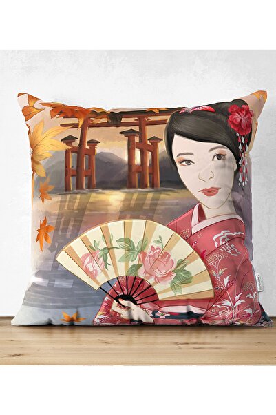 Realhomes Dvostrana navlaka za jastuk sa motivom ruže i japanske žene, dekora...