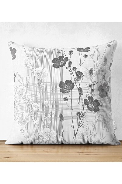 Realhomes Karakalem Çizimli Çiçek Tasarım Çift Taraflı Dijital Baskılı Modern...
