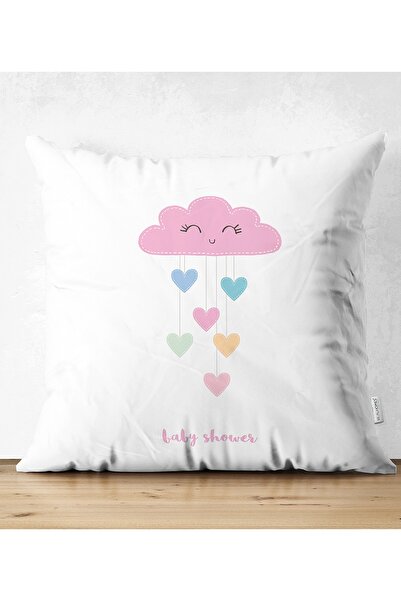 Realhomes Pink Cloudy on White Background Baby Shower Children's Room Pillow ...