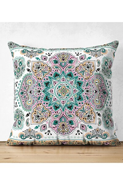 Realhomes Mint Yeşili Çini Motifli Dekoratif Çift Taraflı Süet Yastık Kırlent...